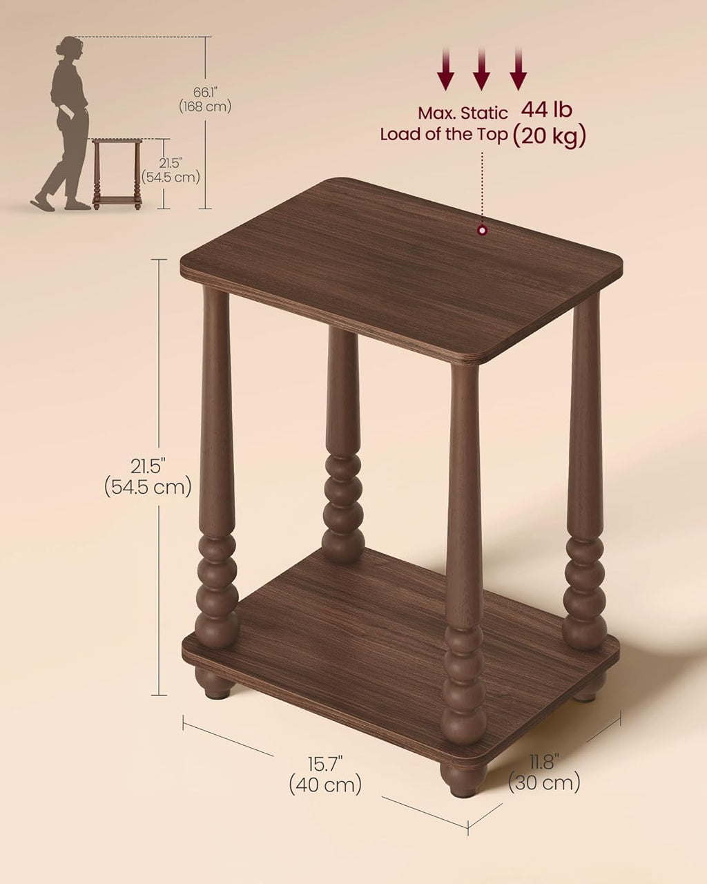 VASAGLE Mariel Collection - Side Table, Accent Nightstand for Small Spaces, Rectangular End Table with Shelf, Solid Wood Legs, Mid-Century Modern, Living Room Bedroom, Chestnut Walnut ULET294KX01S