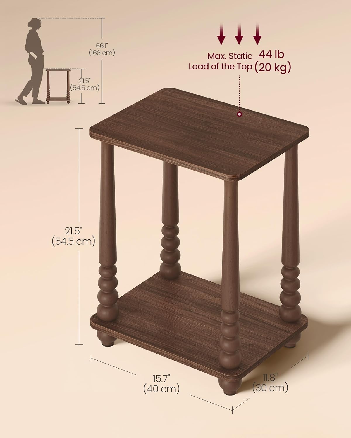 VASAGLE Mariel Collection - Side Table, Accent Nightstand for Small Spaces, Rectangular End Table with Shelf, Solid Wood Legs, Mid-Century Modern, Living Room Bedroom, Chestnut Walnut ULET294KX01S
