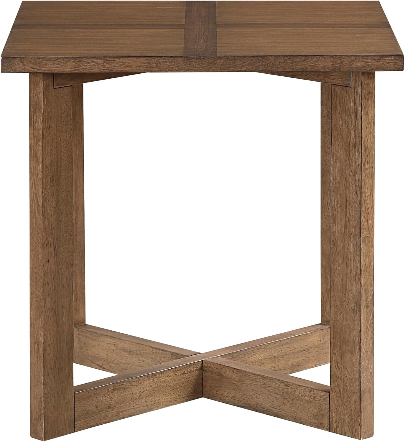 Penau Square End Table, Contemporary Wooden Side Table with Mixed Maple and Walnut Veneer Top, Cross-Patterned Tabletop, Sturdy Engineered Wood Frame, 24 x 24 x 24 Inchs, Brown Finish