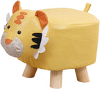 Cartoon Footstool Ottoman Animal Shaped Kids Stool Foot Stool Wooden Feet Cloth Fabric Comfortable Seating Suitable for Children Room Bedroom Nur, Yellow Tiger
