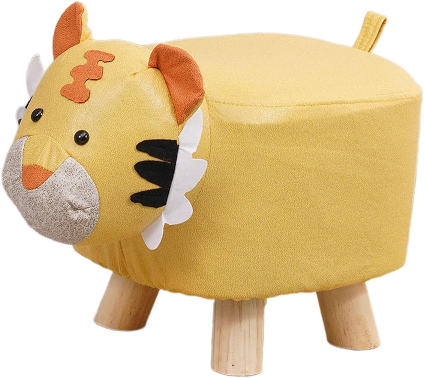 Cartoon Footstool Ottoman Animal Shaped Kids Stool Foot Stool Wooden Feet Cloth Fabric Comfortable Seating Suitable for Children Room Bedroom Nur, Yellow Tiger
