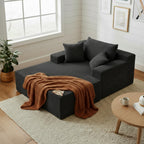 Sytopia Chaise Lounge with Armrests, Oversized Sofa Bed with 3 Pillows, Cozy Couch, Sleeper Reading Chair for Living Room Bedroom, Floor Sofa Corduroy, Furniture Sala, Volcanic Ash