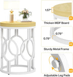 Tribesigns Round End Table, Farmhouse Side Table with White Metal Hollow Frame, Small Bedside Table Nightstand for Living Room, Bedroom, Easy Assembly (Natural Beige,1PC)