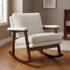 Nursery Rocking Chair, Compact Upholstered Rocker with Solid Wood Legs, Cozy Nursing Glider Chair for Mom, Small Space Chair for Nursery, Bedroom，White