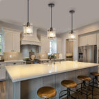 Black Glass Pendant Lights Kitchen Island, Water Ripple Round Pendant Lights Adjustable Modern Hanging Pendant Light Fixtures for Kitchen Island Dining Room Above Sink Foyer Entryway 1 Pack
