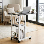 Adjustable C Table,Over Bed Table with Wheels,Rolling Side Table, Over Bed Table with Wheels, Bedside Table, for Sofa Side Small Space, Stable Multi Storage Desk, Black