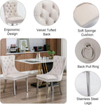 Glass Dining Table Set for 4, Modern 36" Round Kitchen Table with 4 Velvet Dining Chairs and Silver Cross Metal Legs, Modern Circle Dinner Table Set, 5 Piece Dining Set for Kitchen