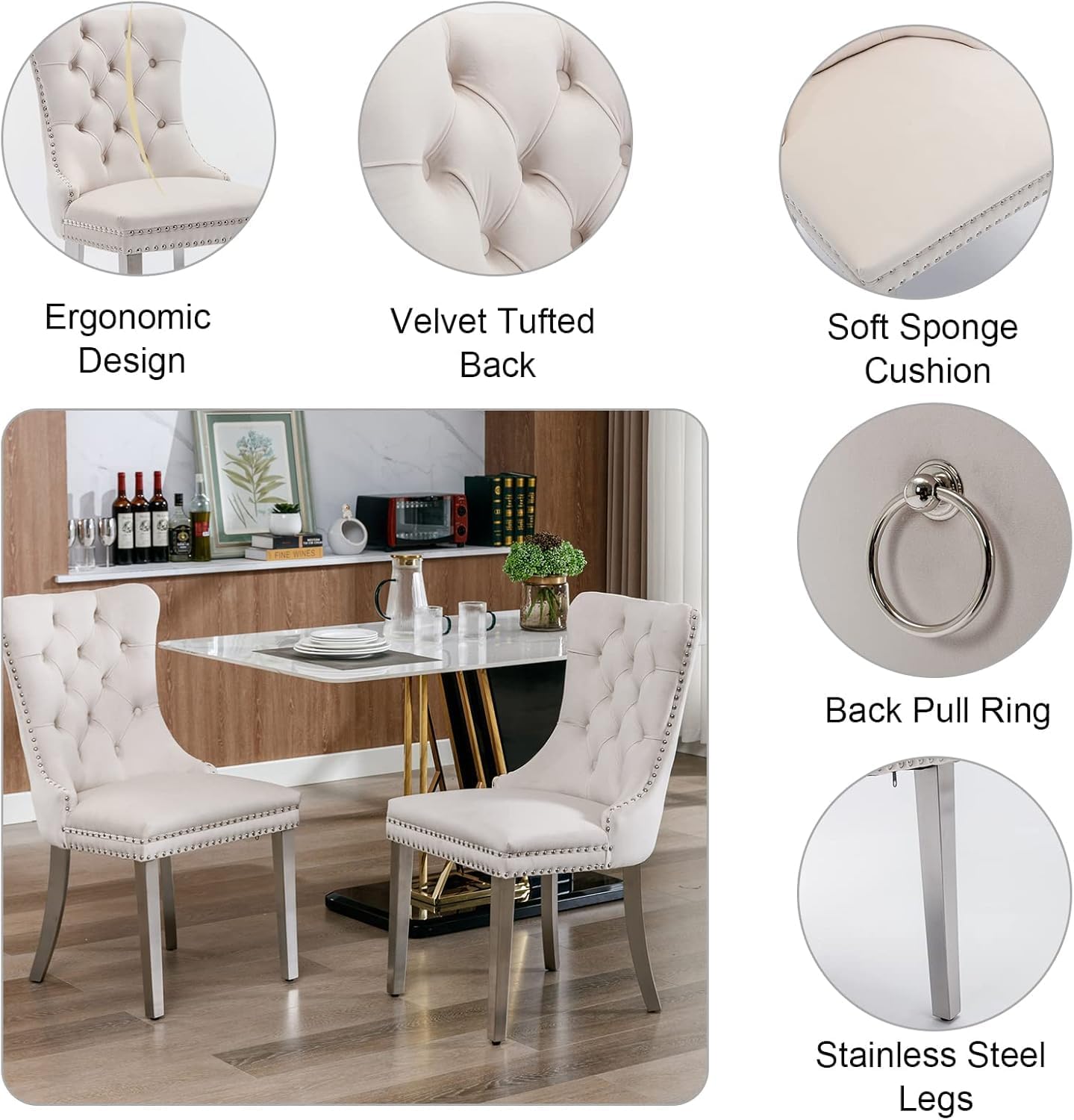 Glass Dining Table Set for 4, Modern 36" Round Kitchen Table with 4 Velvet Dining Chairs and Silver Cross Metal Legs, Modern Circle Dinner Table Set, 5 Piece Dining Set for Kitchen