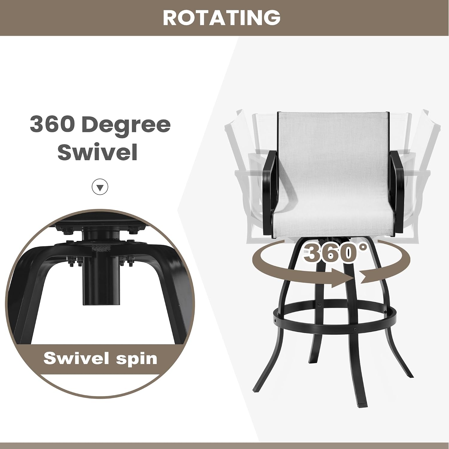 Pellebant 30" Outdoor Bar Stools 6 Pcs, Swivel Bar Height Chairs with Sunbrella Fabric & Aluminum Frame, Rust-Proof Patio Barstools for Outside, Augustine Oyster