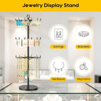 ORLESS 3 Tier Rotating Jewelry Display Stand, Keychain Display Stand with 36 Hooks, Black Metal Retail Display Spinning Holder for Vendor, Spinning Display Rack for Necklace Bracelet Earring Organizer