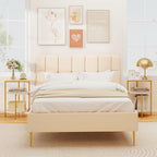 GOFLAME Gold End Table, Round Sofa Side Table with Storage Shelves 3-Tier, Metal Frame, Modern Bedside Tables, Narrow Compact Nightstand for Small Spaces, Living Room, Bedroom, White & Gold (2)