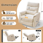 Oversized Swivel Rocker Recliner, 26'' Extra Wide Rocking Recliner Nursery Chair, Manual Swivel Recliner for Nursery, Reclining Rocking Chairs for Living Room, Chenille Beige