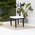 Modern Faux Marble Side Table for Outdoor/Indoor- 23.6" Patio Aluminum End Table with White Marble-Inspired Sintered Stone Top, Rounded Corners, Weatherproof & Rust-Free