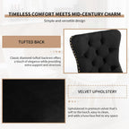 Mid Century Modern Dining Chairs Set of 6, Black Velvet Upholstered Tufted Back, Kitchen & Dining Room Chairs, Gold Metal Legs, Nailhead Trim, Sillas para Comedor (Black, 6 Pcs)