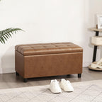Asense Storage Ottoman Bench,Faux Leather Upholstered Ottoman with Storage,End of Bed Bench with Safety Hinge,for Entryway,Bedroom,Living Room