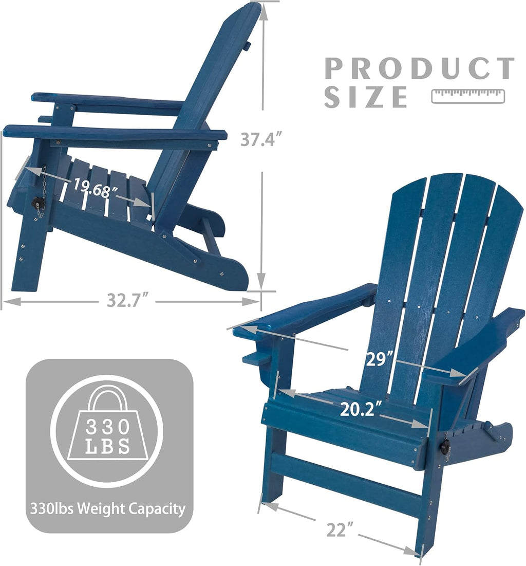 Kozyard Folding Adirondack Chair Patio Outdoor Chairs HDPE Plastic Resin Deck Chair Painted Weather Resistant for Deck, Garden, Backyard & Lawn Furniture, Fire Pit, Porch Seating(Navy Blue)