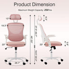 Ergonomic Home Mesh Office Chair-Computer Desk Swivel Reclining Chair with Wheels, Lumbar Support, Comfy Work Gaming Chair for Adults-Adjustable Headrest, Storage Basket for Home Office, Gaming, Pink