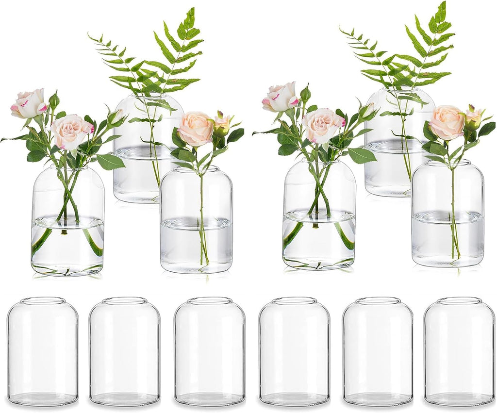 Glasseam Glass Bud Vases for Centerpieces: Clear Small Flower Vase Decor Bulk Set of 12 Simple Modern Decorative Vases for Flowers Mini Candle Vase Wedding Centerpiece for Dining Table Decorations