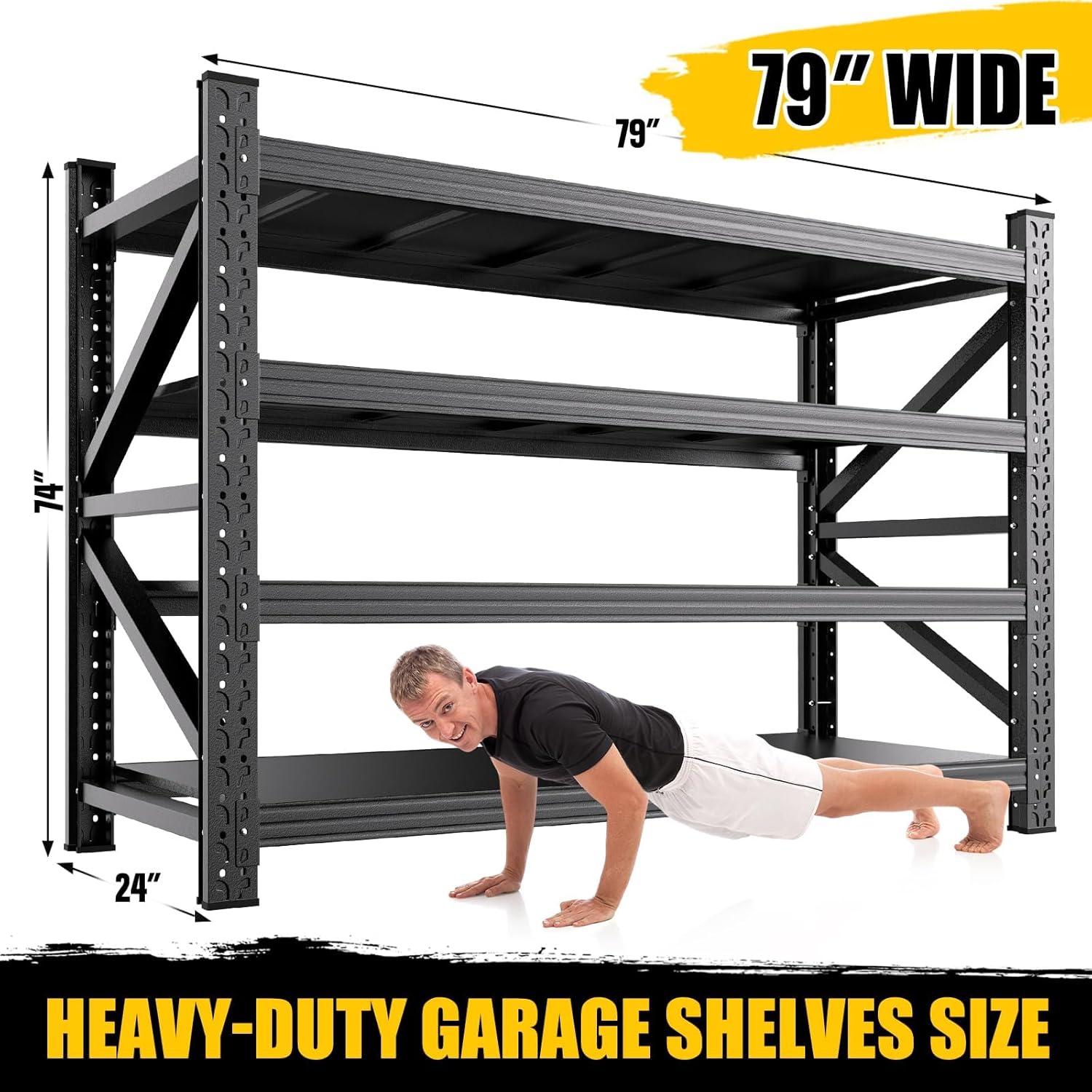 79"W Heavy Duty Storage Shelves, 8000LBS Adjustable Garage Shelving Unit, Rust Proof Large Metal Storage Rack, 24"D x 79"W x 74"H Industrial Shelving for Warehouse, Basement, Shop, Supermarket