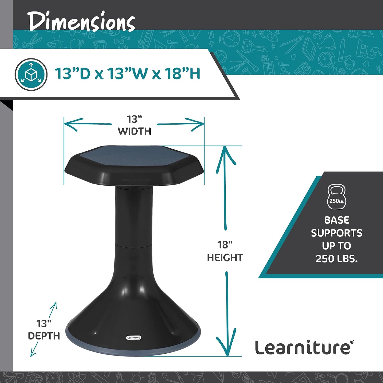 Learniture Backless Active Learning Stool for Office Desks and Classrooms, Active Learning Wobble Chair with Rocking Motion, 18"H, Black