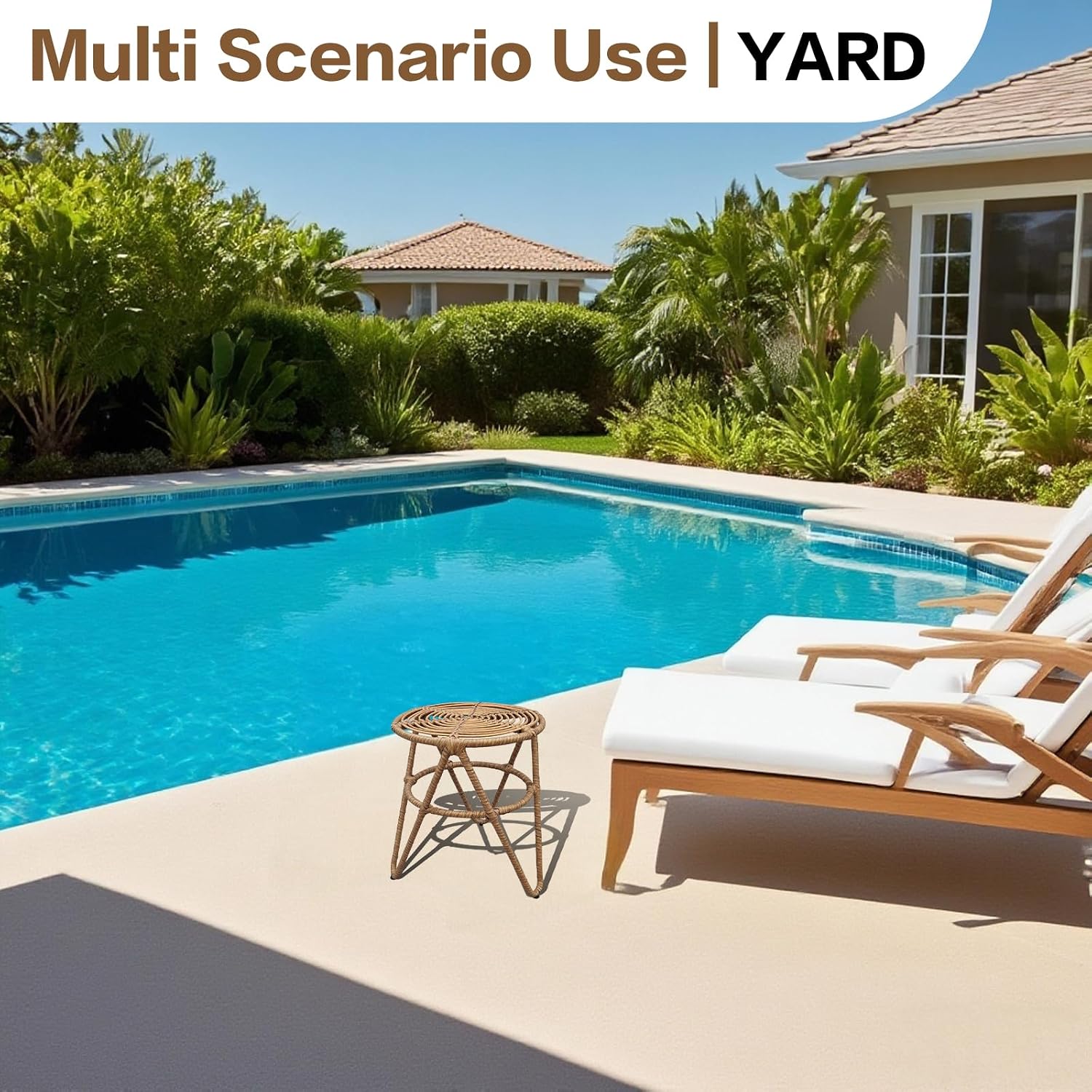Round Coffee Table Set of 2, Natural Rattan Side Table Boho, Small Mid Century Modern Rattan End Tables for Living Room Bedroom Office Yard Garden Backyard Porch Poolside Balcony Lawn Bistro