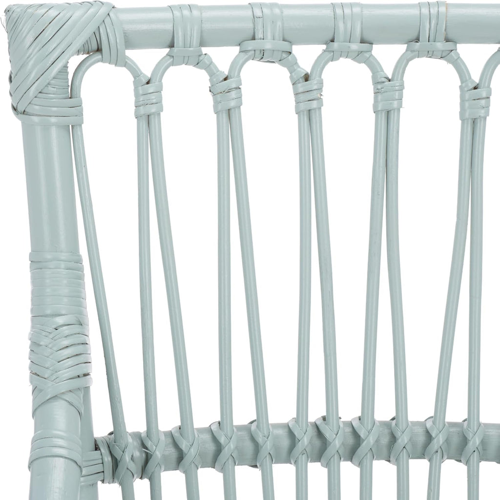 SAFAVIEH Furniture - Zorianna Dining Chair - Light Blue Rattan & White Cushion - Armchair Design - Ideal for Dining Room, Kitchen, 18.5" Seat Height (DCH6505C)