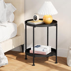 YINMIT 2 Tier End Table,Outdoor Metal Round Side Table,Waterproof Sofa Coffee Side Tables,Bedside Nightstand for Living Room, Bedroom, Office, Balcony