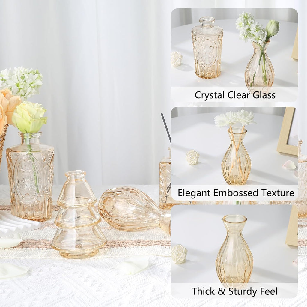 RUCKAE Glass Bud Vases Mini Flower Vase Small Vintage Vases for Centerpiece Table Wedding Decorations Home Decor Party(Gold 22 Pack)