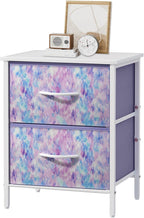 Stero Nightstand, Kids Dresser with 2 Drawers, Steel Frame Bedside Furniture, Wood Top Fabric Night Stand, Colorful End Table for Home, Bedroom, Office Tie-dye Purple