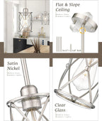 Brushed Nickel Pendant Lights Kitchen Island 3 Pack, Glass Kitchen Pendant Lighting Over Island with Rod, Modern Mini Hanging Light for Kitchen Sink Dining Room, CH9176BN-3PK
