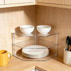3-Tier Clear Acrylic Corner Shelf for Dishes - Plate Organizer for Cabinet Space Saver, Bowls & Dinner Plates, Kitchen Cabinet Plate Holder & Small Shelf for Bathroom Storage