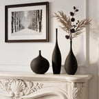 Black Ceramic Vases Set of 3, Modern Boho Vases for Centerpiece Decor, Matte Minimalist Decorative Vases for Home Decor, Living Room, Bookshelf, and Entryway Table Decor