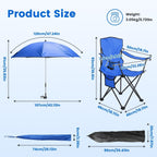 Folding Camping Chair with Detachable 8-Rib Sun Umbrella, 42 Inch Canopy Aluminum Alloy Portable Lawn Chair, Supports 330 lbs, Cup Holder, for Beach Camping Travel