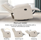 INZOY Swivel Rocker Recliner, Nursery Glider Chair, Manual Chairs Swivel Glider Recliners with Soft Backrest, Fabric Manual Reclining Sofa for Living Room Bedroom Apartment, Beige