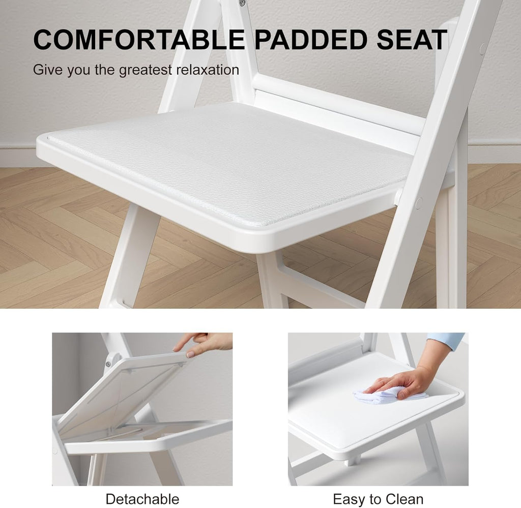 60 Pack Resin Folding Chairs with Cushion - White Folding Chairs, Lightweight Plastic Chairs, Comfortable Foldable Chairs for Wedding, Party, Home, Event, Indoor/Outdoor Use, 600lbs Capacity