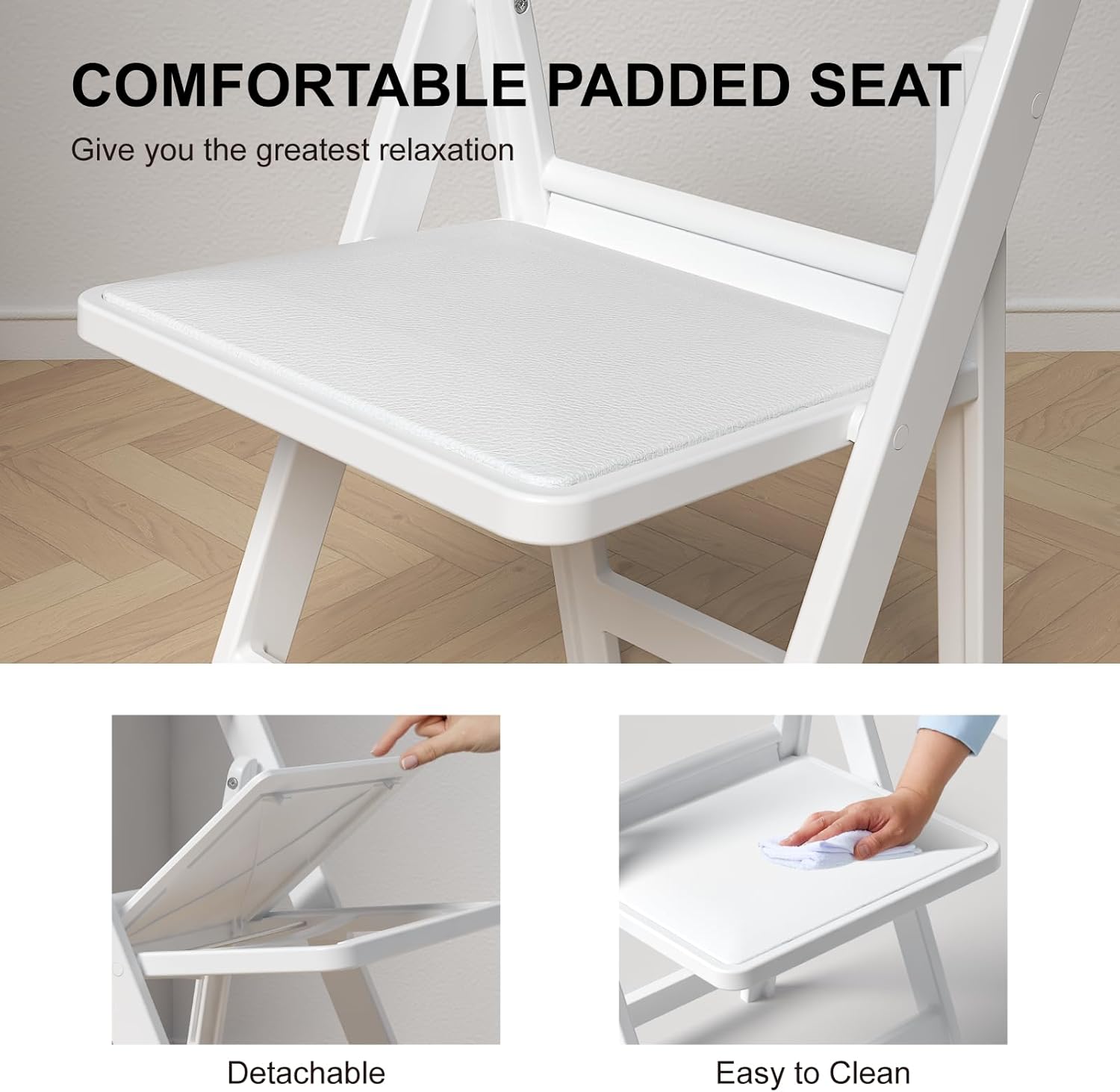 60 Pack Resin Folding Chairs with Cushion - White Folding Chairs, Lightweight Plastic Chairs, Comfortable Foldable Chairs for Wedding, Party, Home, Event, Indoor/Outdoor Use, 600lbs Capacity