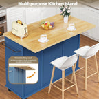 SUNLEI Rolling Kitchen Island Cart with Wheels, Island Table for Kitchen, Farmhouse Kitchen Cart with Drop Leaf & Towel Rack & Drawer, Kitchen Islands Table with Storage Cabinet, Blue