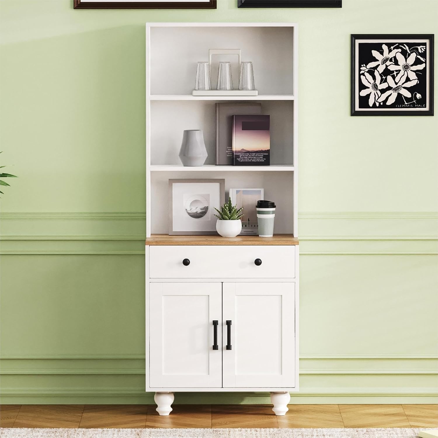Farmhouse Storage Cabinet, Modern Kitchen Pantry Cabinet with Adjustable Shelves, 5 Tier Bookshelf for Living Room,for Kitchen Home