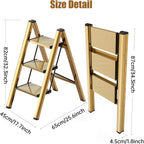 hismocal Foldable 3 Step Stool Ladder for Closet/Kitchen - Aluminium Gold Step Ladder, 330lbs Lightweight with Anti-Slip Wide Pedal, Portable for Kids/Adults