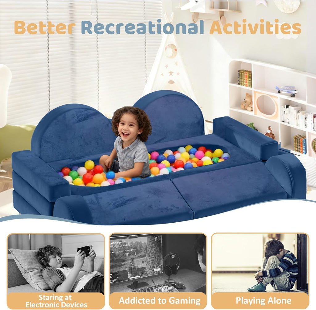 12pcs Modular Kids Play Couch - CPC Certified Convertible Toddler Sectional Sofa, Washable Durable Foam Floor Cushion for Kids Playroom (Play Fort/Castle)