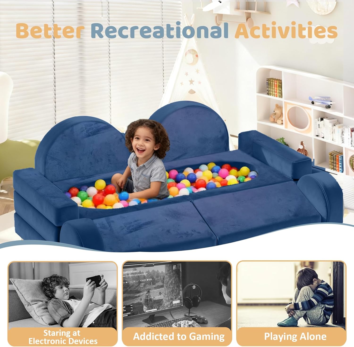 12pcs Modular Kids Play Couch - CPC Certified Convertible Toddler Sectional Sofa, Washable Durable Foam Floor Cushion for Kids Playroom (Play Fort/Castle)