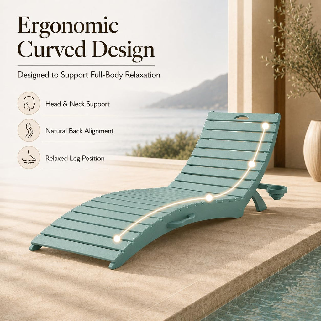 Kingdura Folding in-Pool Lounge Chairs, Anti-Floating HDPE Pool Lounger, Pre-Assembled Outdoor Chaise Lounge with Cup Holder & Handles, 330LBS Capacity for Poolside, Sun Deck, Beach, Light Blue
