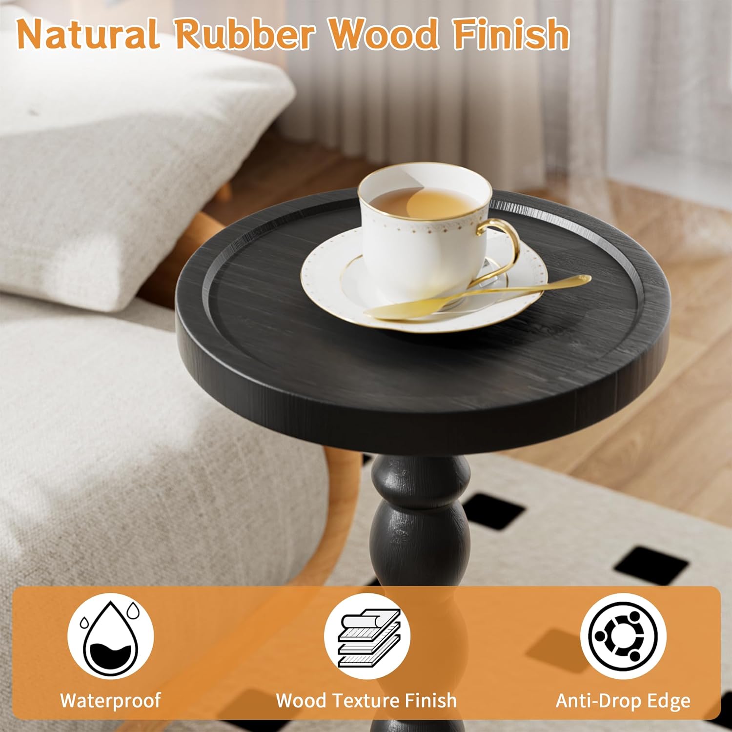 Side Table for Small Spaces, Small End Table for Living Room, Bedroom, Corners, and Office
