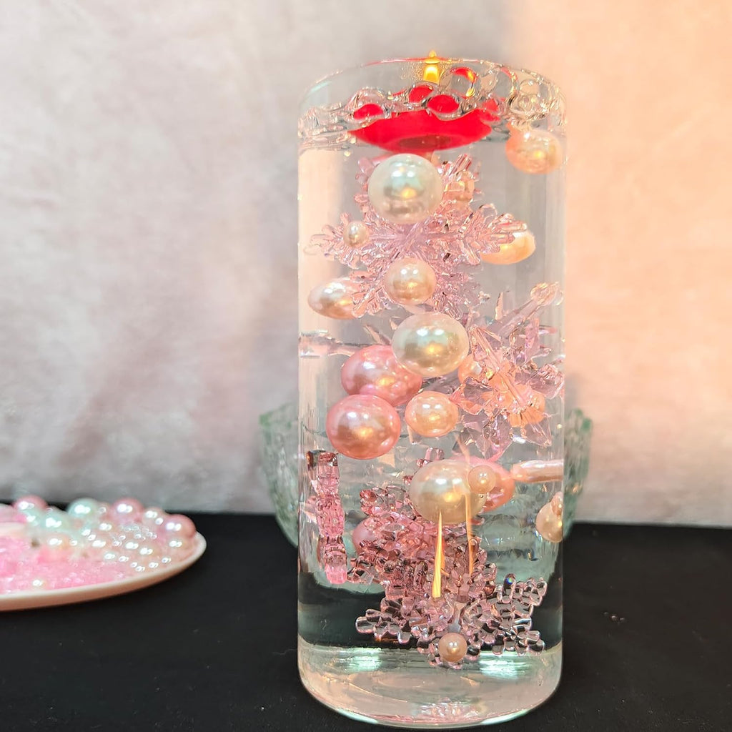 102 Pieces Christmas Vases Filler Decorations for Faux Pink Snowflakes Beads Party Garland for Vases Filler Wedding Centerpiece Christmas Party Decor