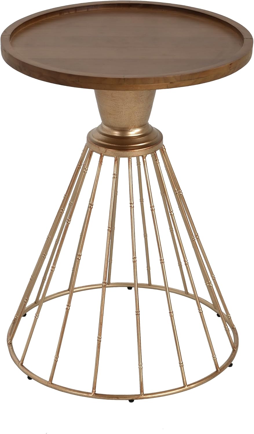 Merax 18" Hollow Edge End Table, Retro Art Pine Round Side Table, Iron Frame Side Desk with Wooden Concave Tabletop for Living Room Bedroom, Antique Gold