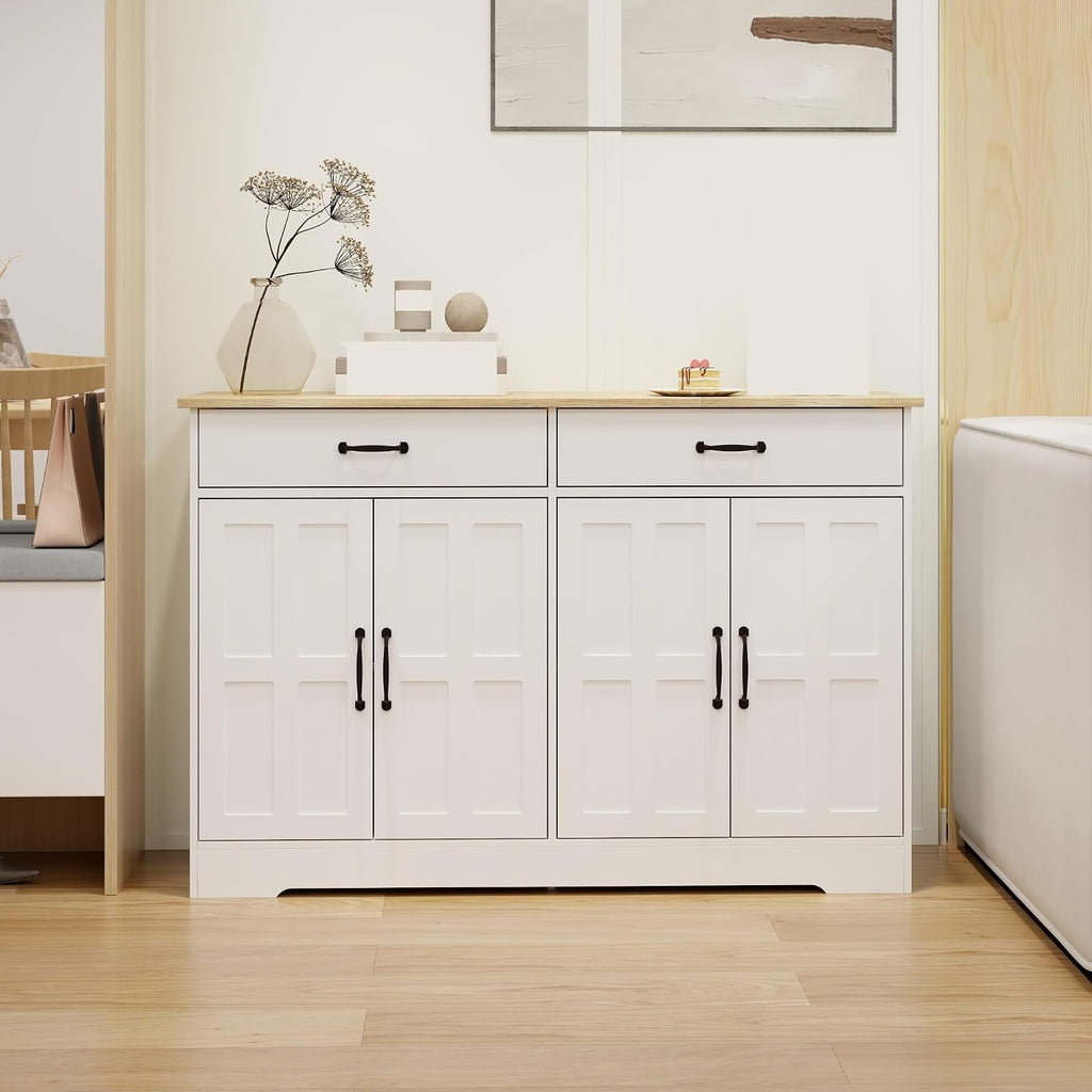 Farmhouse Buffet Cabinet Storage Sideboard, with 2 Drawers and 4 Doors, for Dining Living Room Kitchen,for Kitchen Home