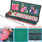 Primode Wrapping Paper Storage Container | Gift Wrap Organizer Under Bed | 41”x14”x6” | Box Holder for 18-24 Rolls Up to 40” | 600D Oxford Material | Pockets for Ribbon, Bows, and Accessories (Green)