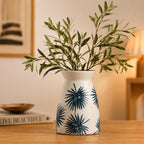 hjn White Flower Vase- Ceramic Vase for Decor, White vase for Flowers, Modern Vases for Living Room/Home Decor Accents/Entryway/Mantel/Bookshel-Teal