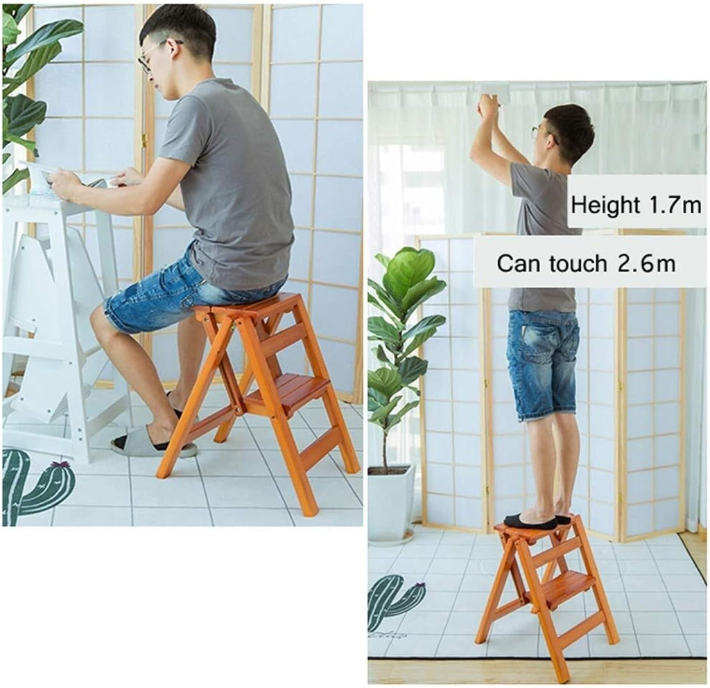Step Stool 2-Step Black Walnut Wood Folding Stepladder & Step Stool - Lightweight Anti-Slip Pedal Design for Home Kitchen - 150kg Capacity