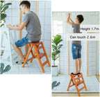 Step Stool 2-Step Black Walnut Wood Folding Stepladder & Step Stool - Lightweight Anti-Slip Pedal Design for Home Kitchen - 150kg Capacity